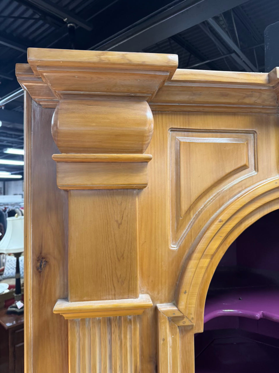 Light Pine Purple Painted Shelves Corner Cupboard