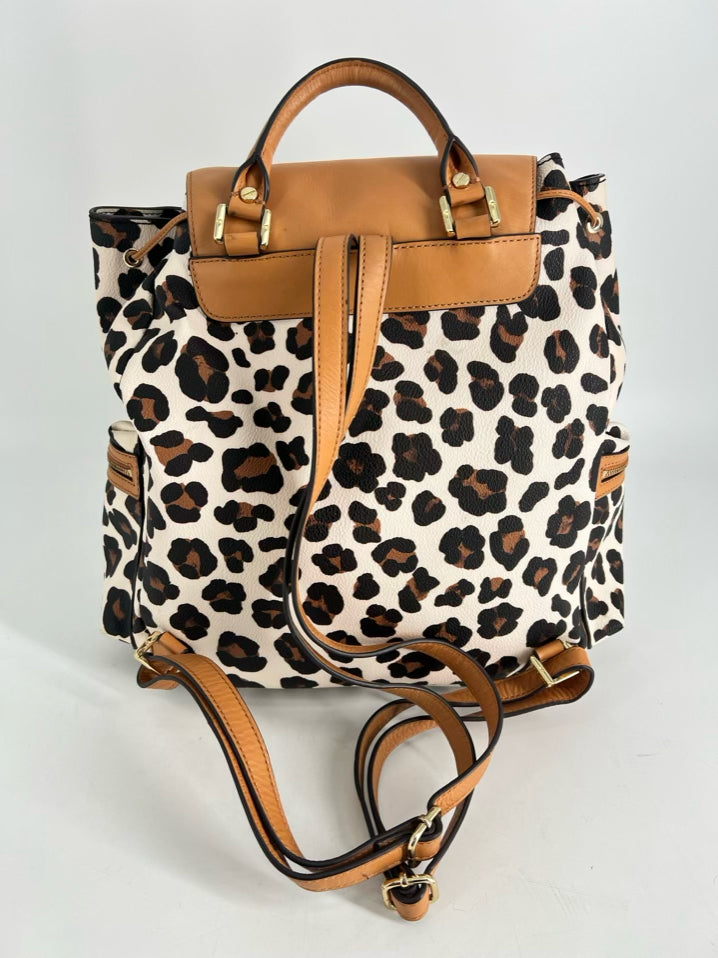 TORY BURCH White & Brown Animal Print Leather Backpack