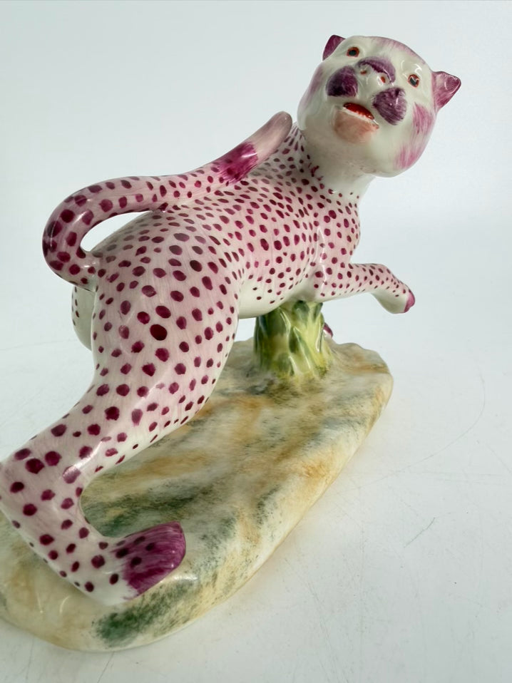 CHELSEA HOUSE Pink & White Porcelain Pair of Leopard Figurines