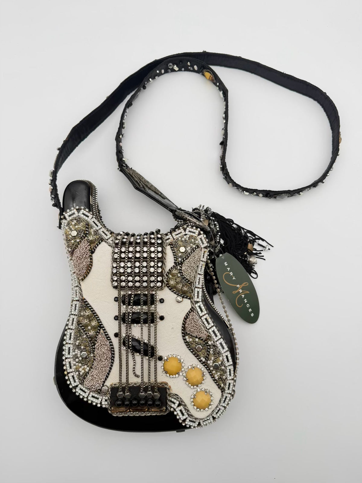 MARY FRANCES Greatest Hits Black & White Guitar Shape Purse