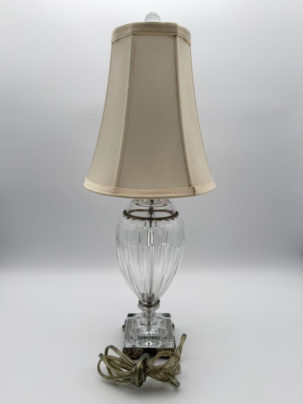 SCHONBEK Crystal Lamp & Shade w/ Silver Plated Feet