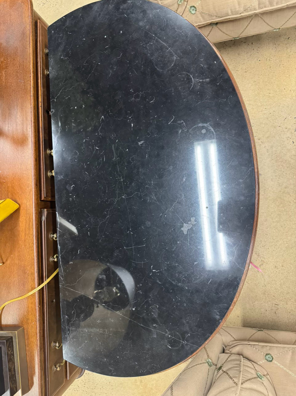 THOMASVILLE Wood Bow Front Credenza w/ Black Stone Top