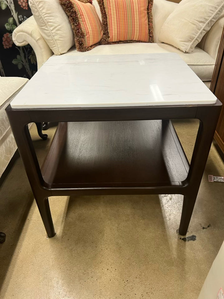 Brown & White Wood & Stone End Table
