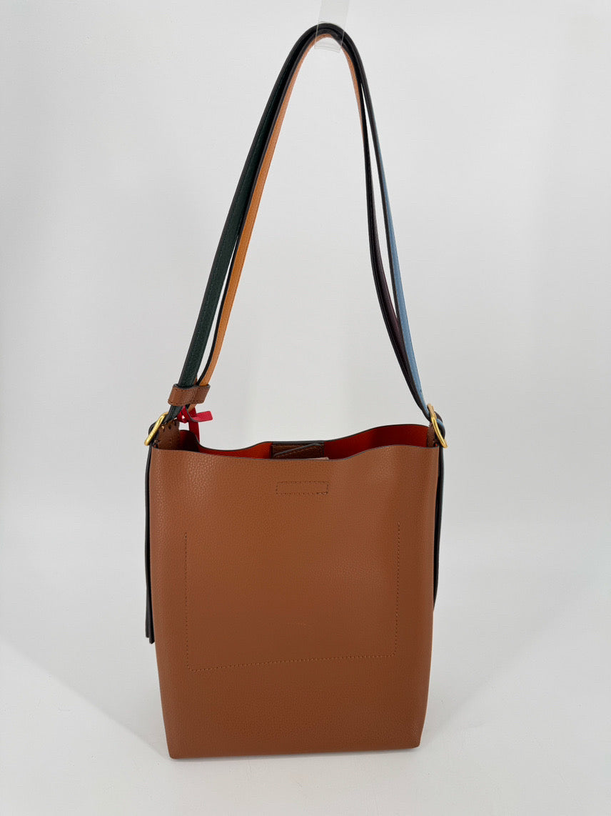 TORY BURCH Camel Leather 2-Strap Perry Bucket Bag