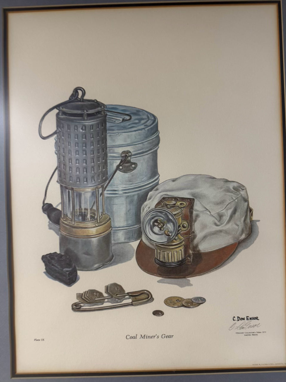 C. DON ENSOR "Coal Miners Gear" Print in Silver Frame