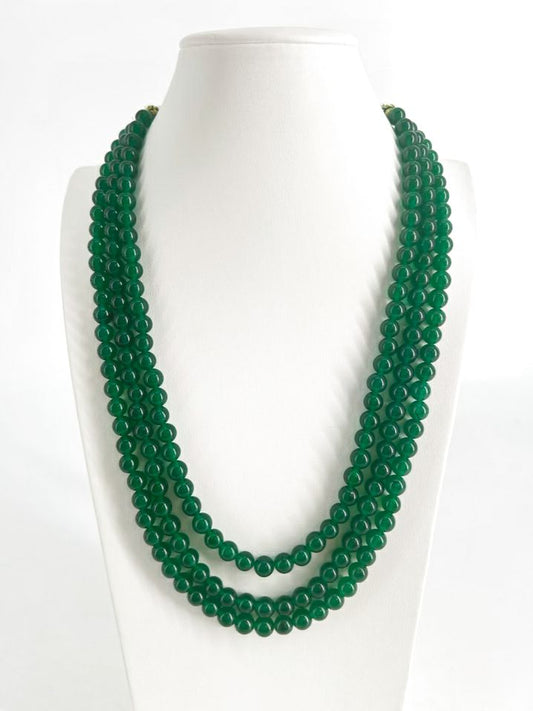 Green Gem Beaded Layered Necklace w/ Gold Cord