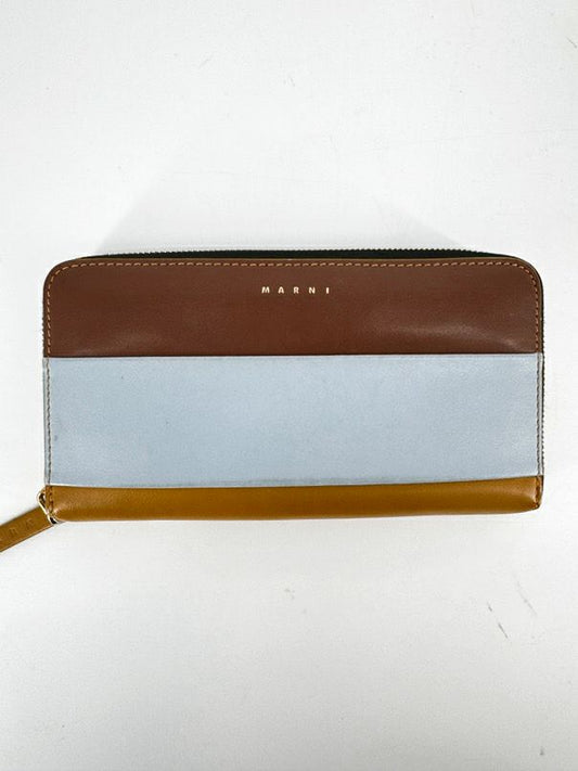 MARNI Brown & Blue Color Block Leather Wallet
