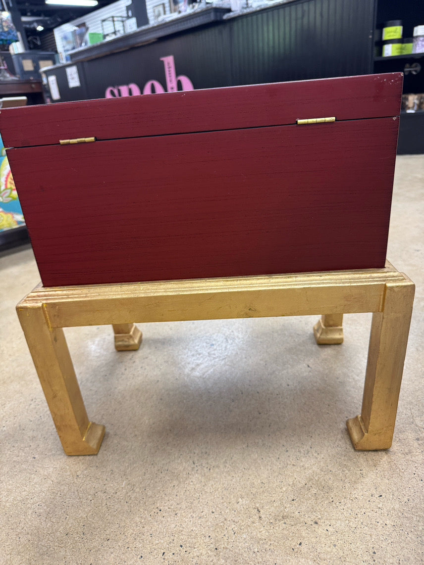 Red Box w/ Brass Mounts on Gold Stand