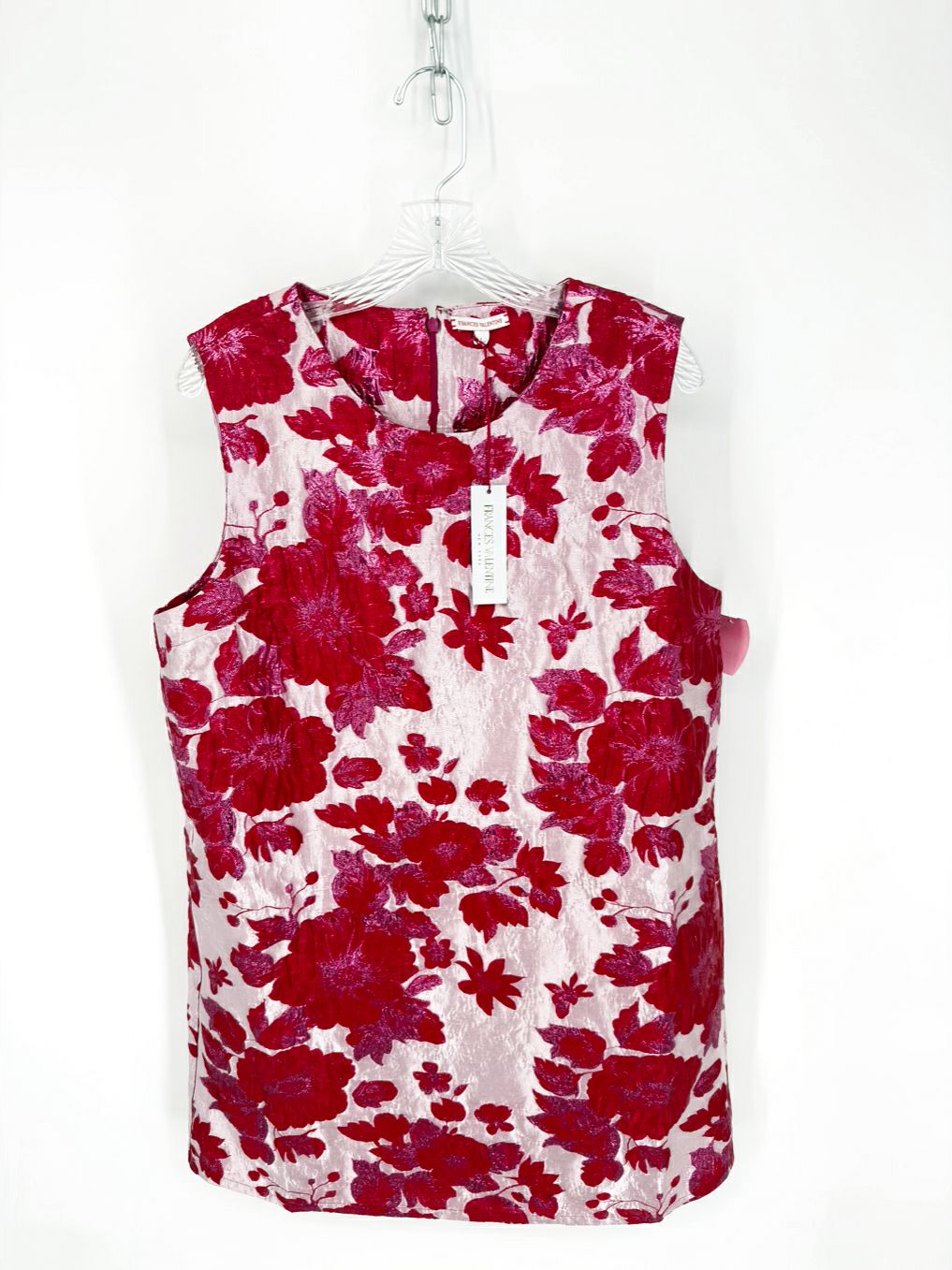 FRANCES VALENTINE Size L Pink & Red Jacquard Floral Sleeveless Dress NWT