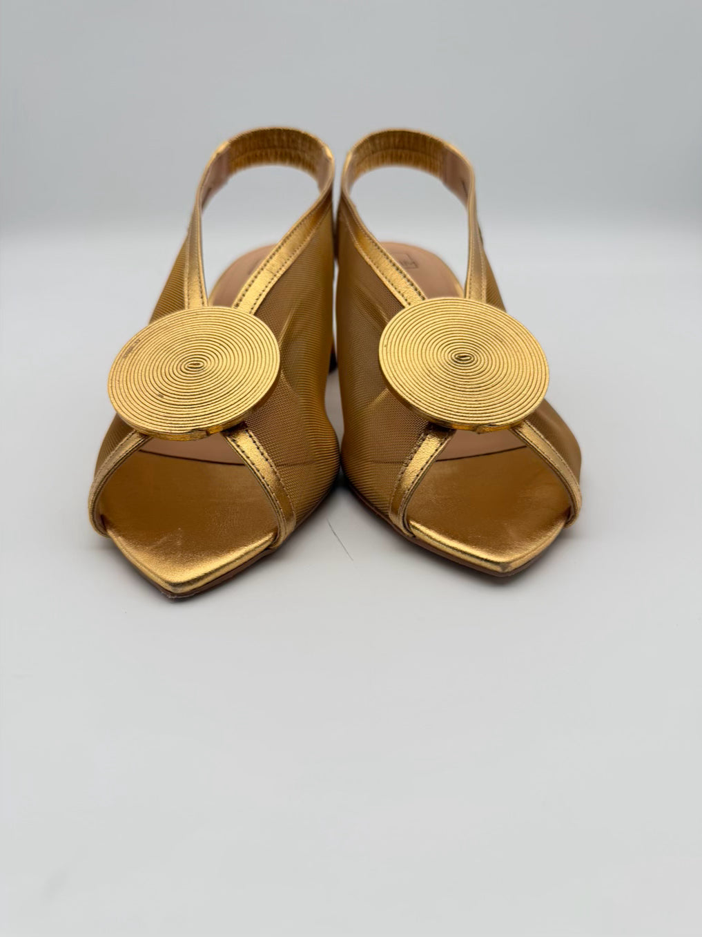 BRUNO MENEGATTI  WMNS Size 7 Gold Block Heel NWOT