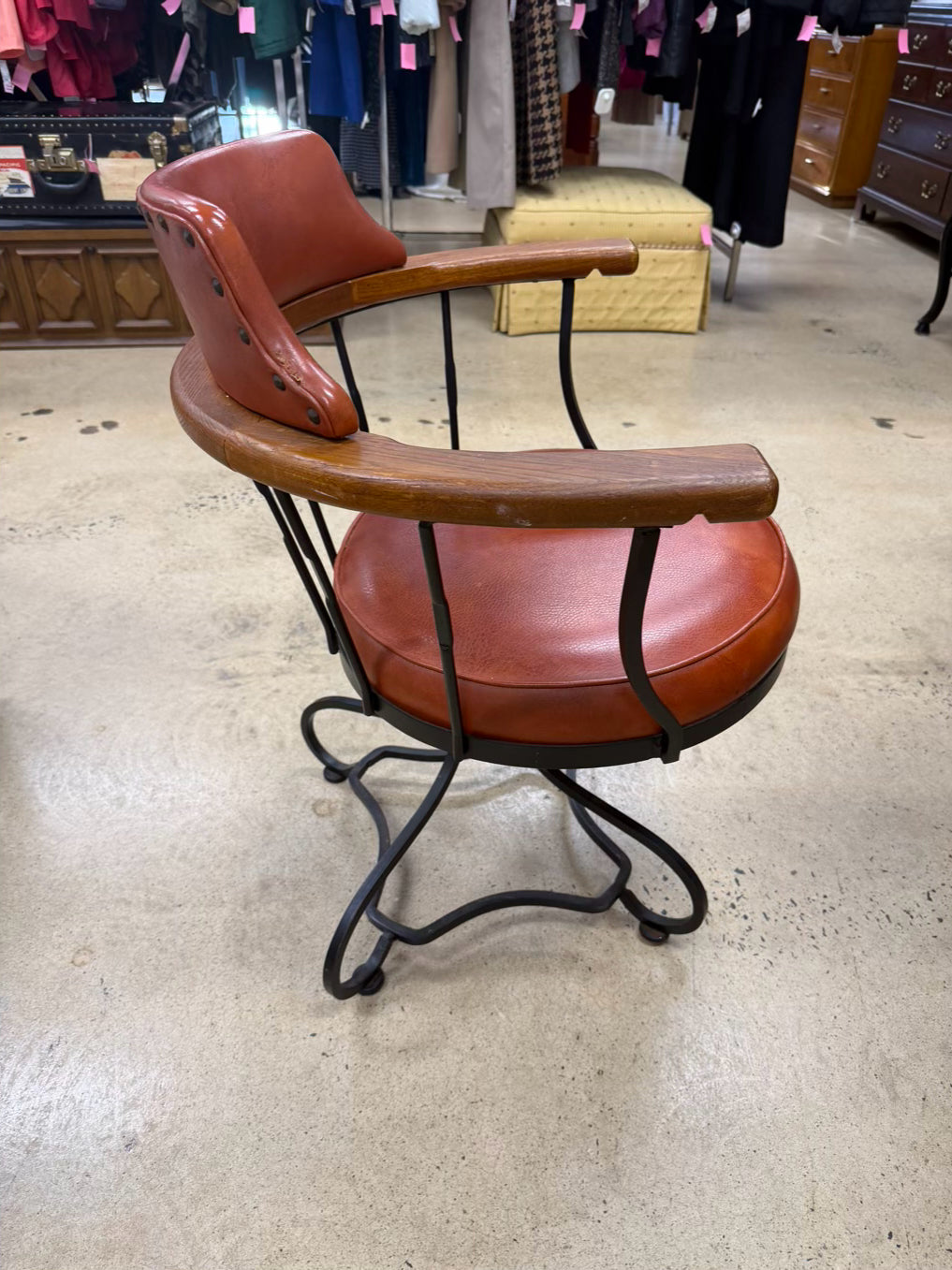 Wood & Wrought Iron Mid Century Card Table & 4 Chairs