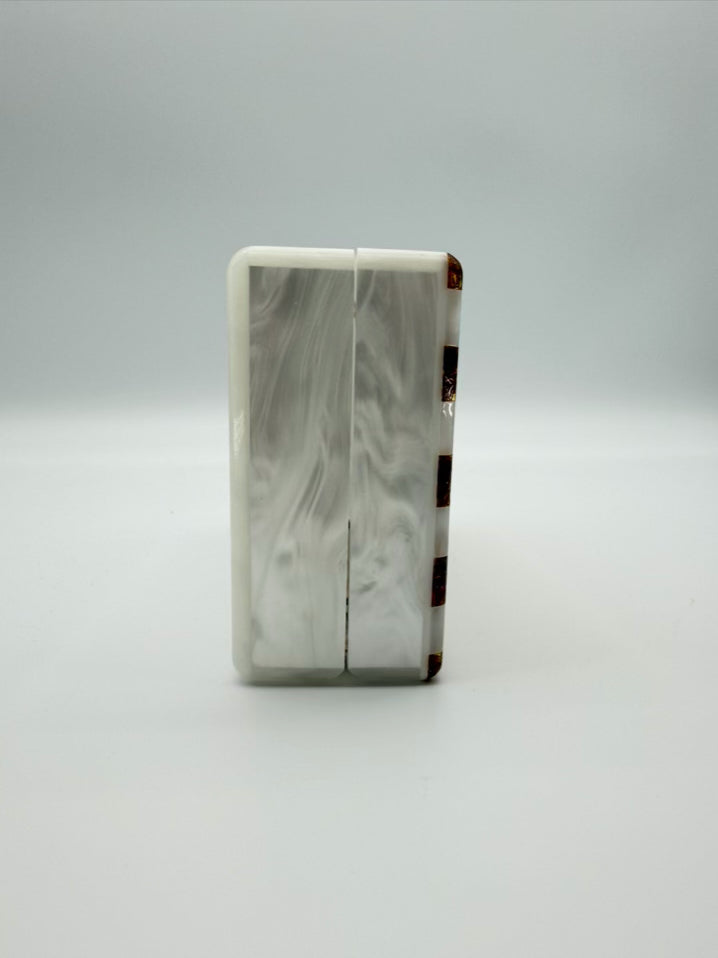 EDIE PARKER Cream & Gold Jean Acrylic Stripe Clutch Bag