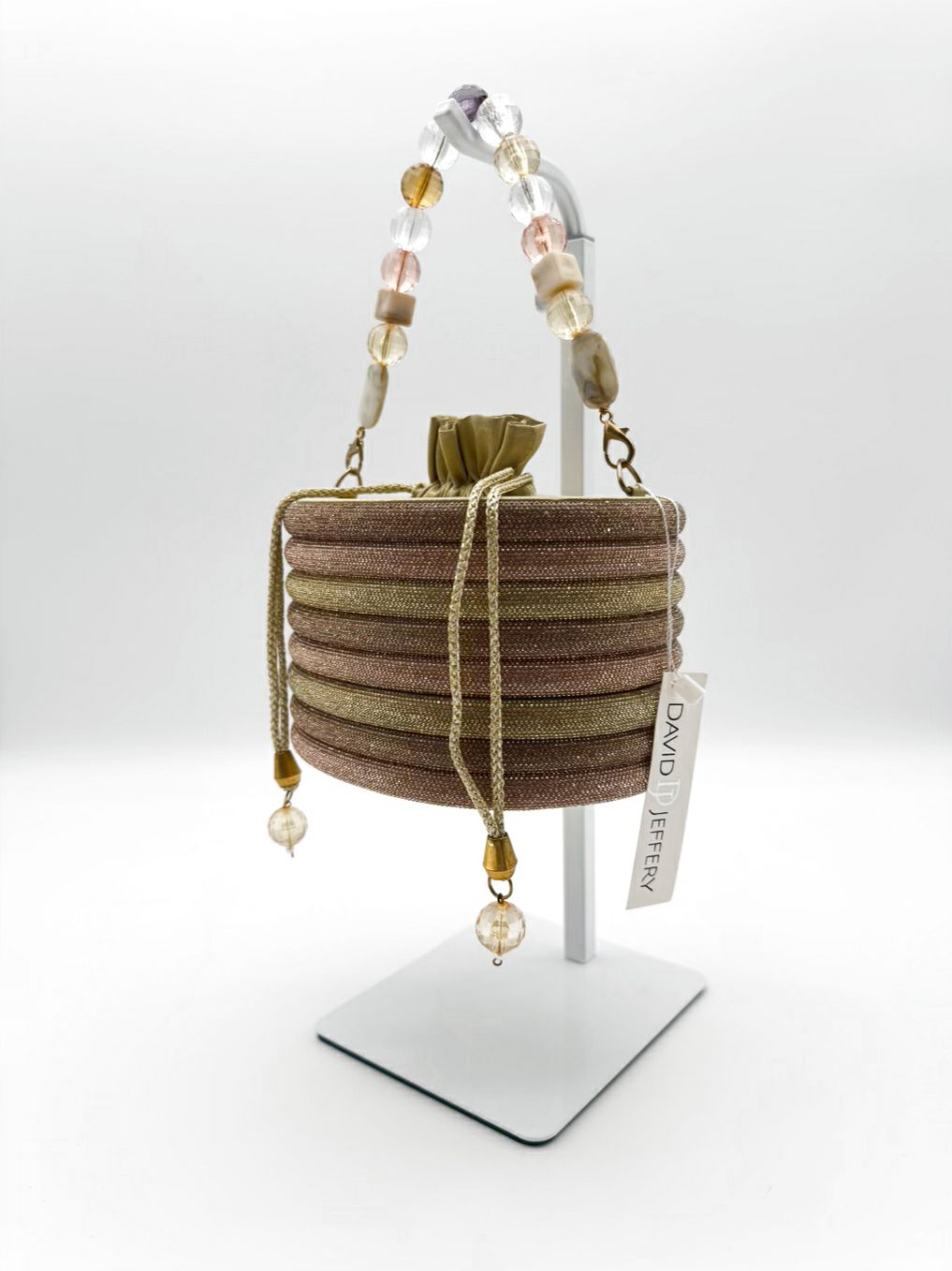DAVID JEFFERY Beaded Pink & Gold Stripe Evening Bag NWT
