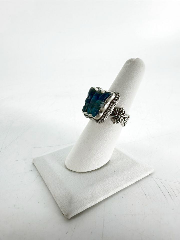 SARDA BALI STERLING SILVER Blue & Green Glass look Butterfly Ring