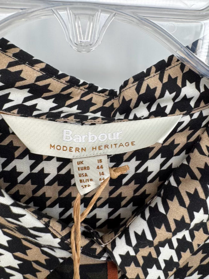BARBOUR Size 14 Tan & Black Houndstooth Blouse NWT
