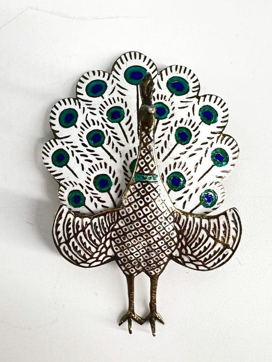 VINTAGE SIAM Sterling Silver Enamel Peacock Brooch