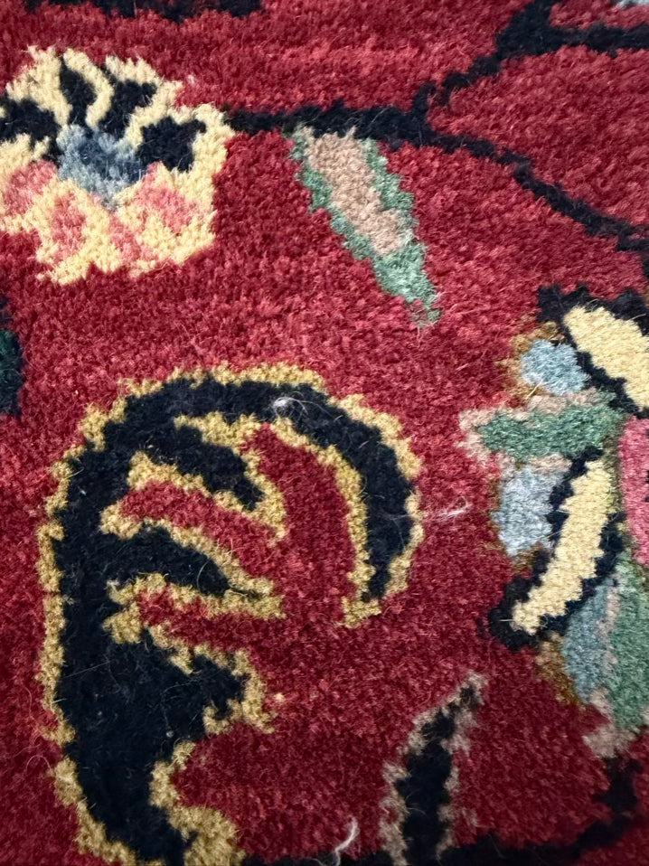 MERIDIAN Oriental Red, Black & Blue Wool Area Rug w/ Fringe