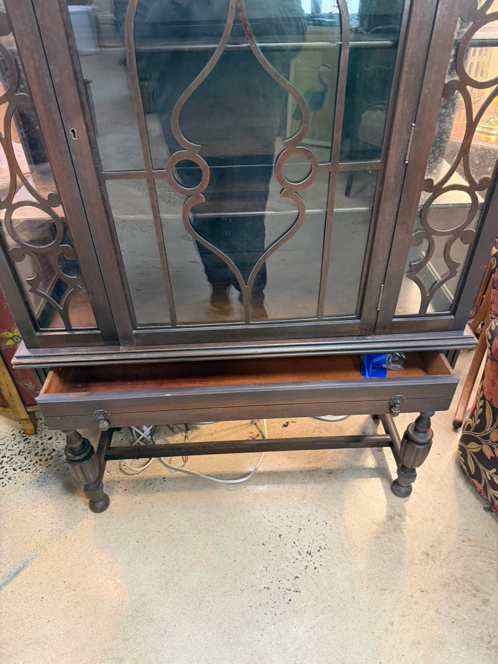 VINTAGE Dark Wood China Cabinet w/ Glass Door