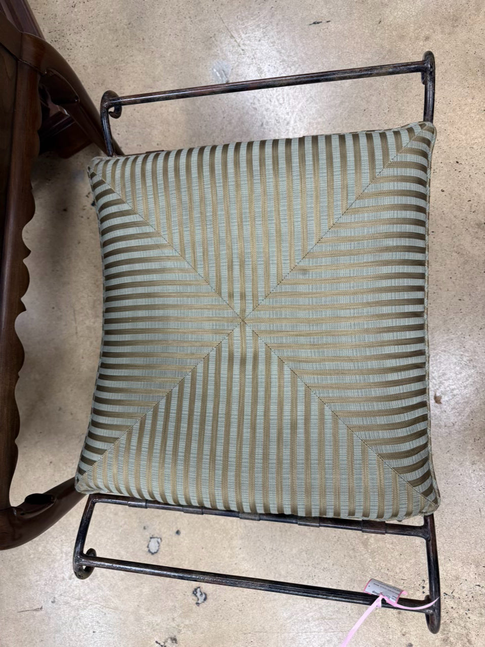 Metal Brushed Gold & Green Stripe Cushion Stool