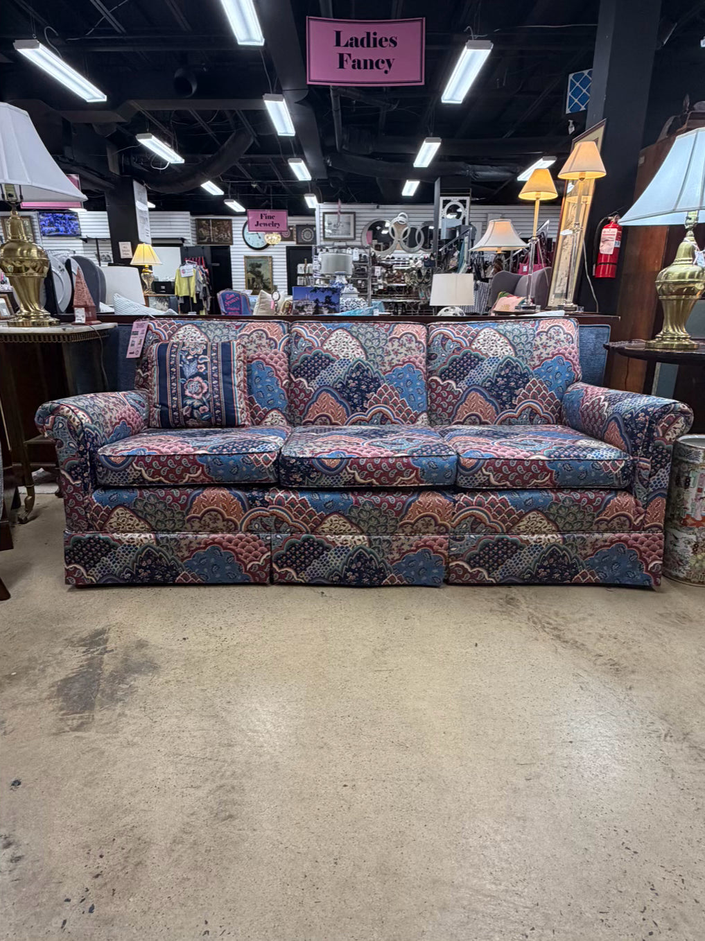 Blue, Rose & Aqua Paisley Sofa