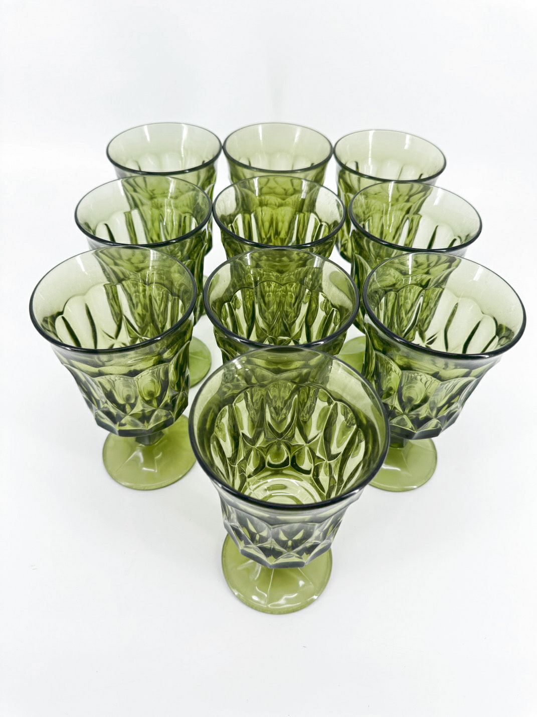 NORITAKE Green Glass Set of 10 Footed Water Goblets