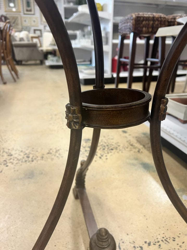 Brown Metal Occasional Table w/ Embossed Design on Table Top