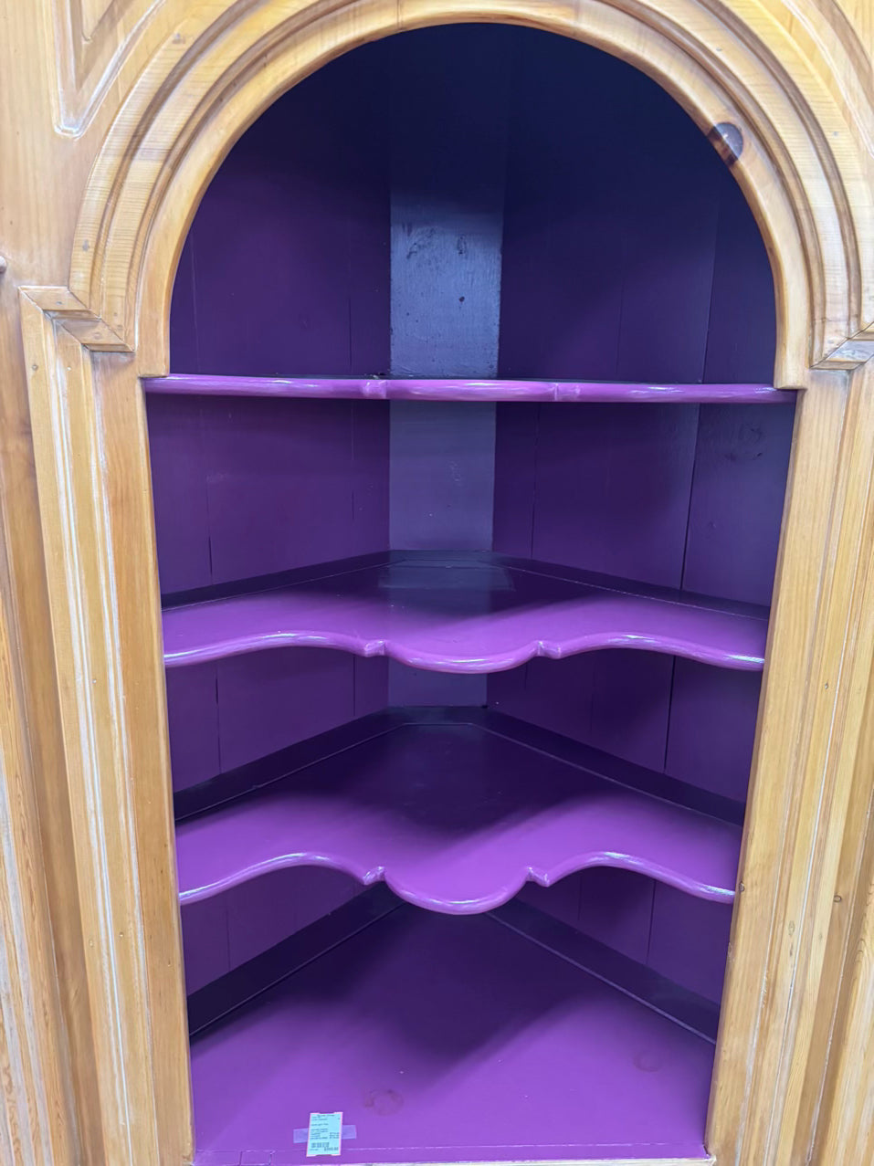 Light Pine Purple Painted Shelves Corner Cupboard