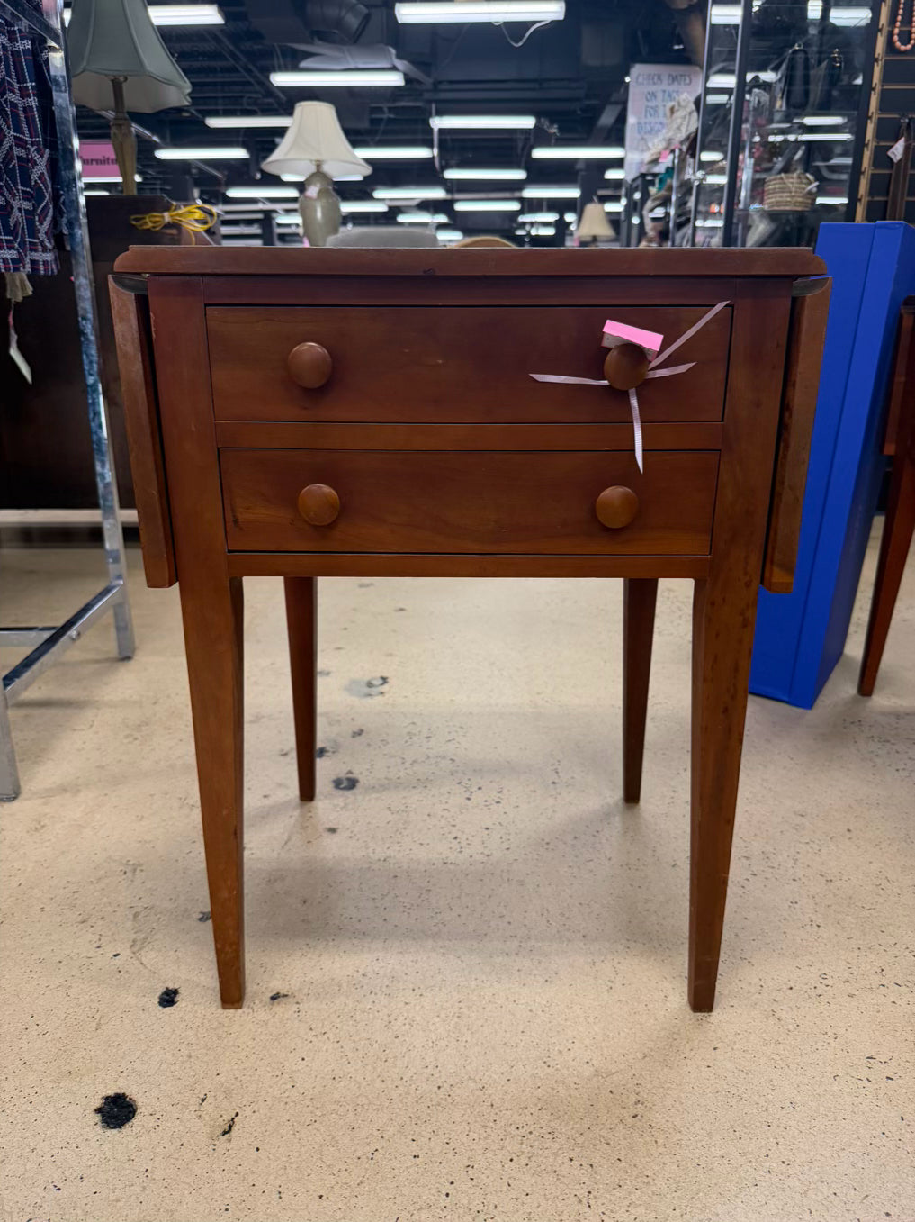 VINTAGE Light Wood Drop Leaf Table w/ 2 Drawers