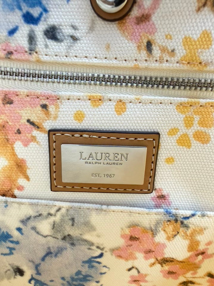 LAUREN RALPH LARUEN Emerie Canvas Watercolor Floral Tote Bag NWT