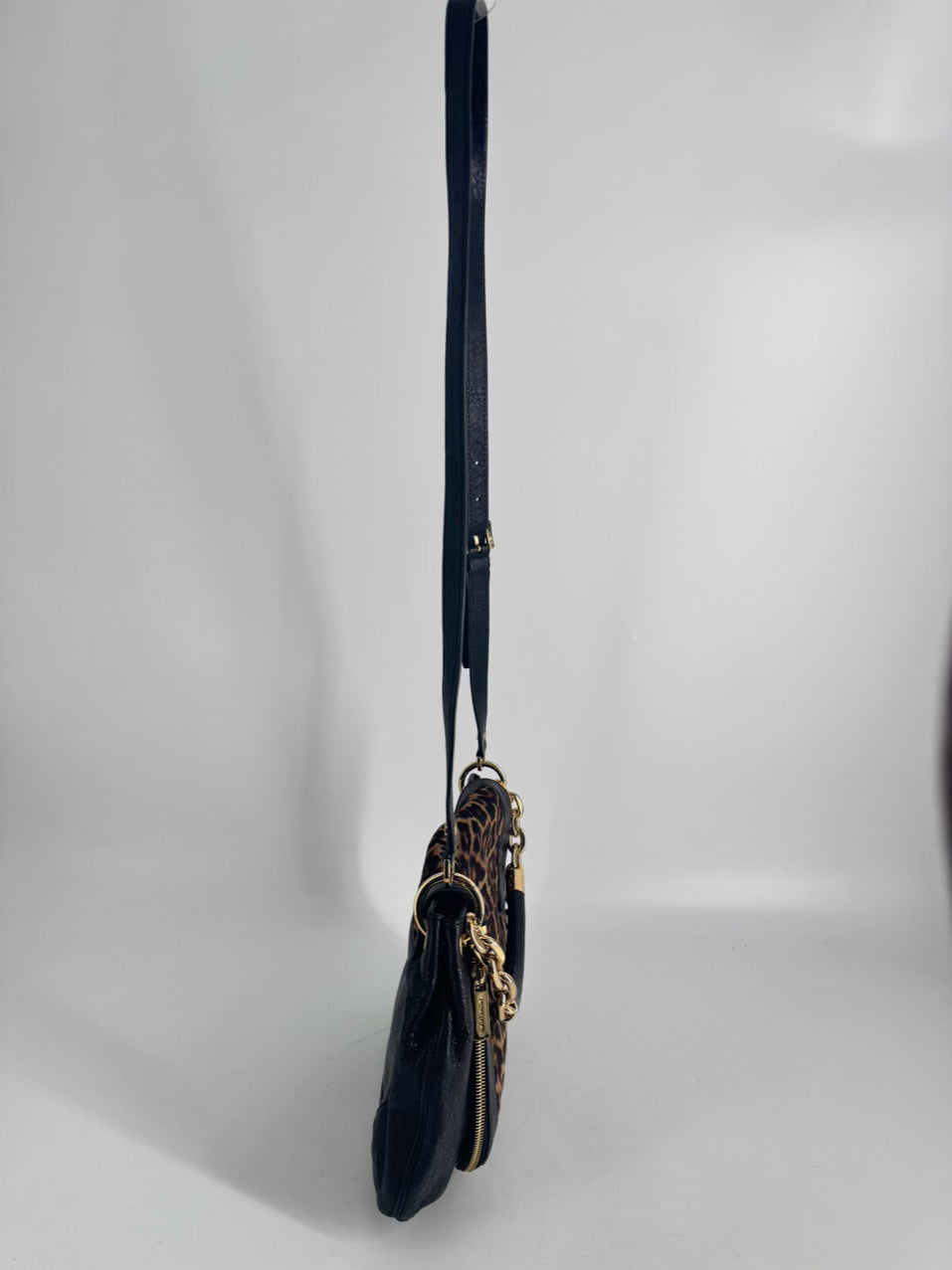 MICHAEL KORS Black Leather & Leopard Print Calf Hair Trim Stanthorpe Satchel