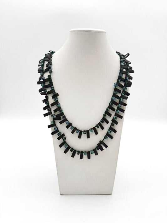 JIANHUI LONDON Blue & Black Recycled Wood & Rubber Necklace