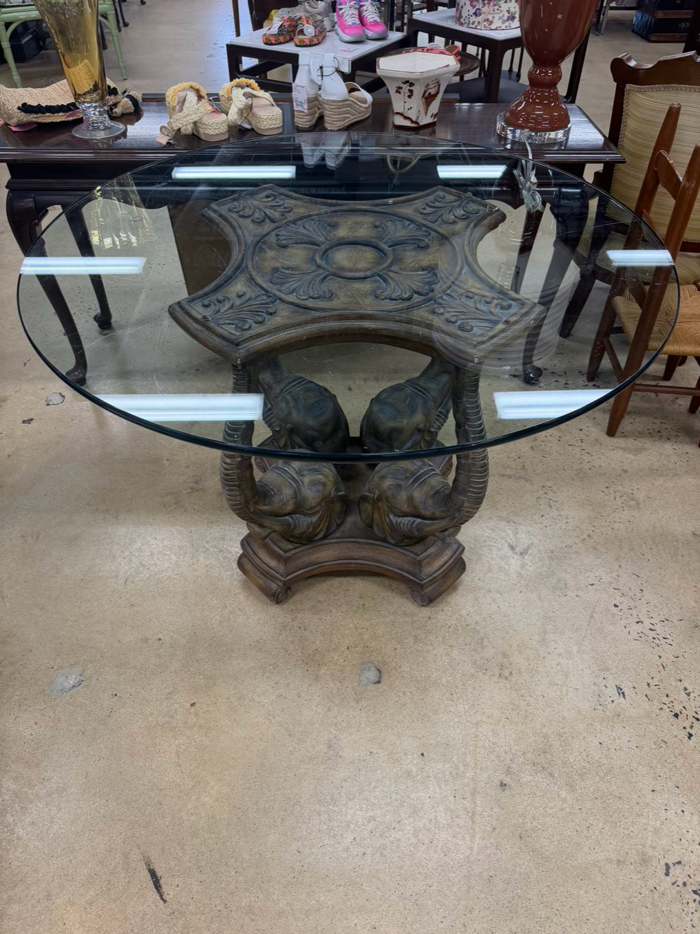 Tan & Clear Resin & Glass Round Elephant Occasional Table
