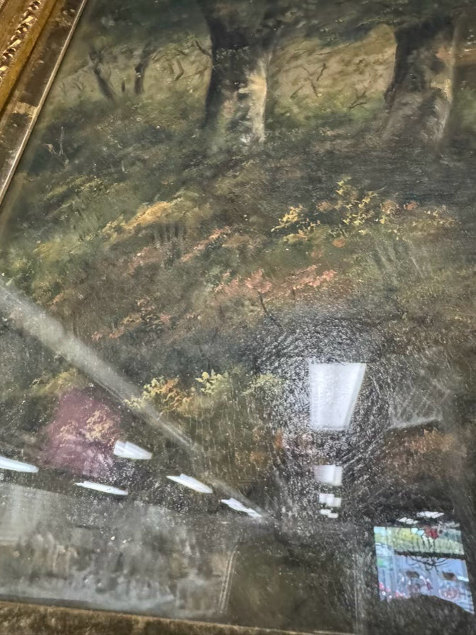 BERT M. HERTIGAN Lake Scene Painting in Gold Antique Frame