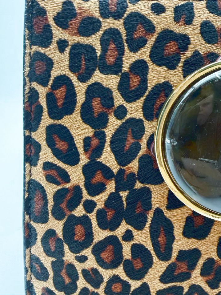 LIZZIE FORTUNADO Brown & Red Calf Leather Animal Print Purse