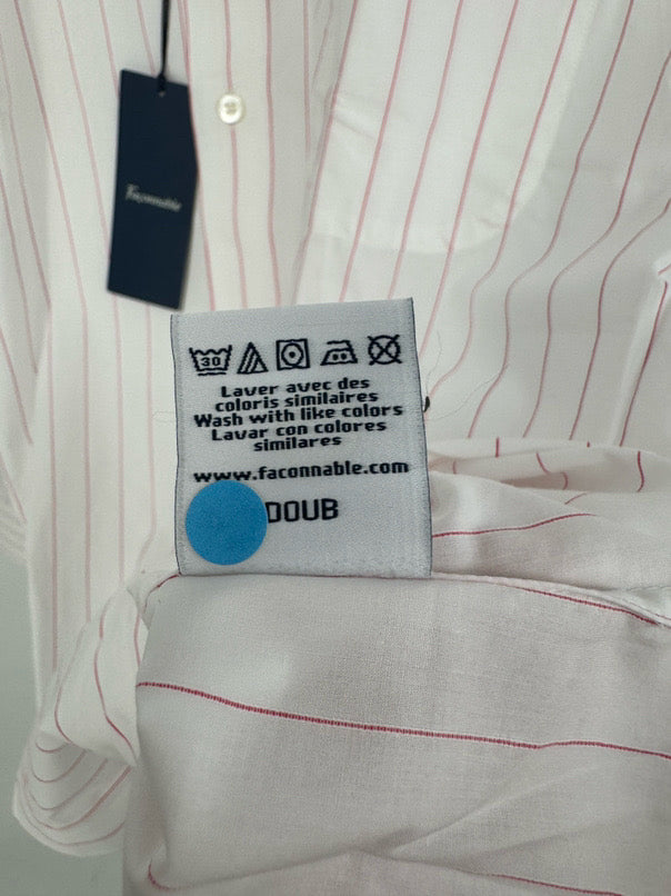 FACONNABLE Size 43 White & Pink Stripe Dress Shirt NWT