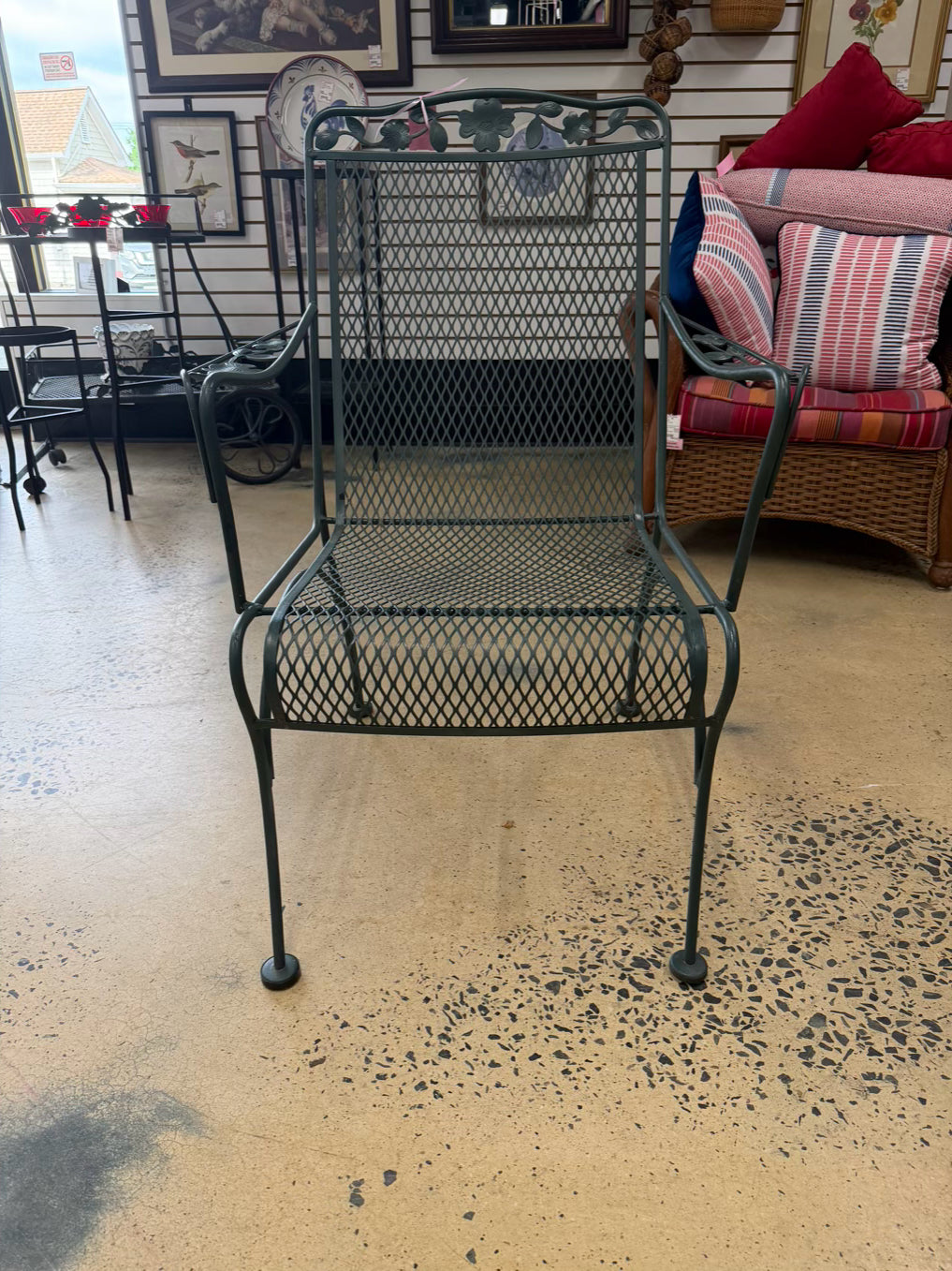 VINTAGE Green Wrought Iron Outdoor Sofa & 2 Chairs Patio Set