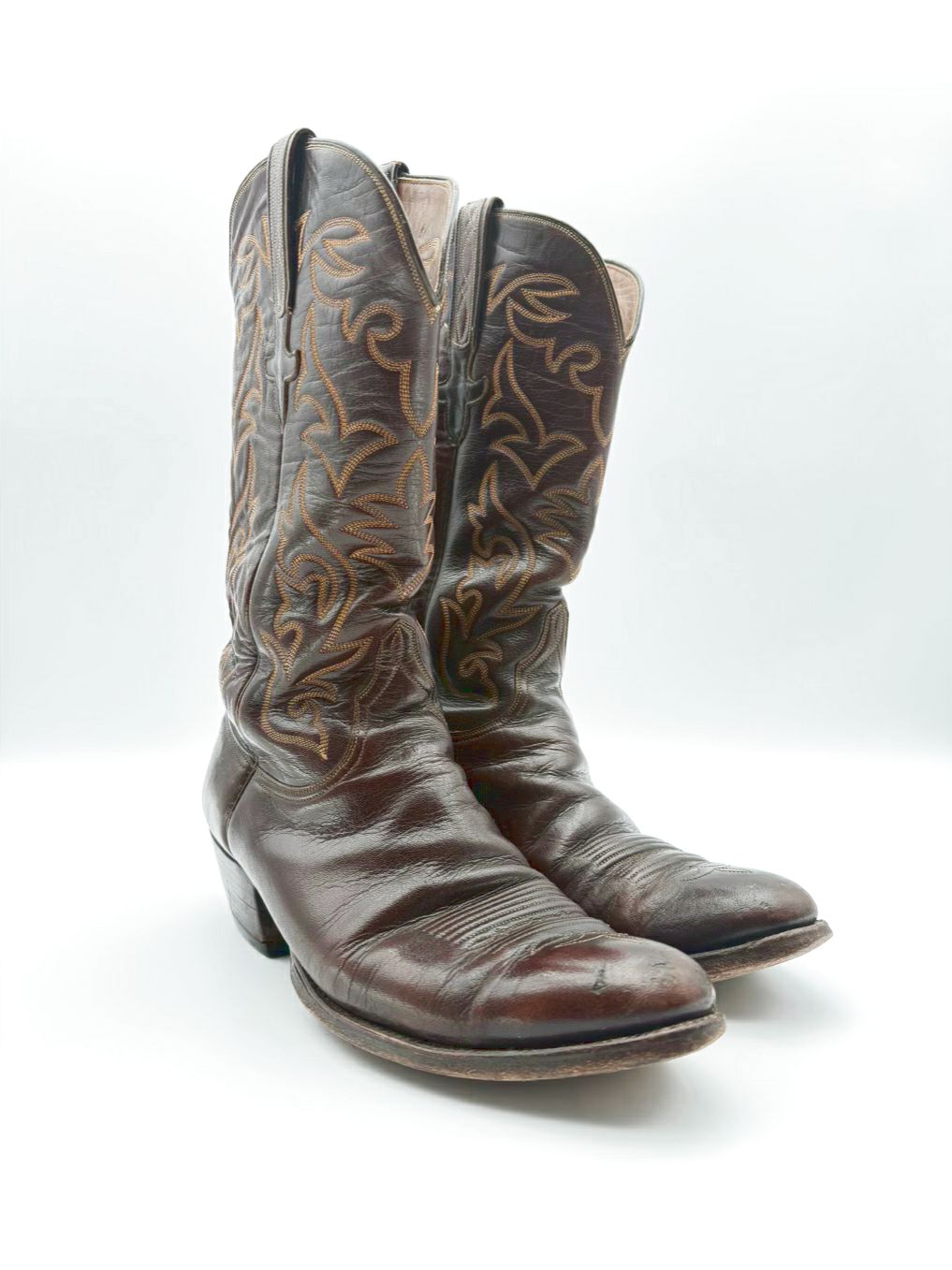 LUCCHESE MENS Size 10 Almond Leather Cowboy Boots