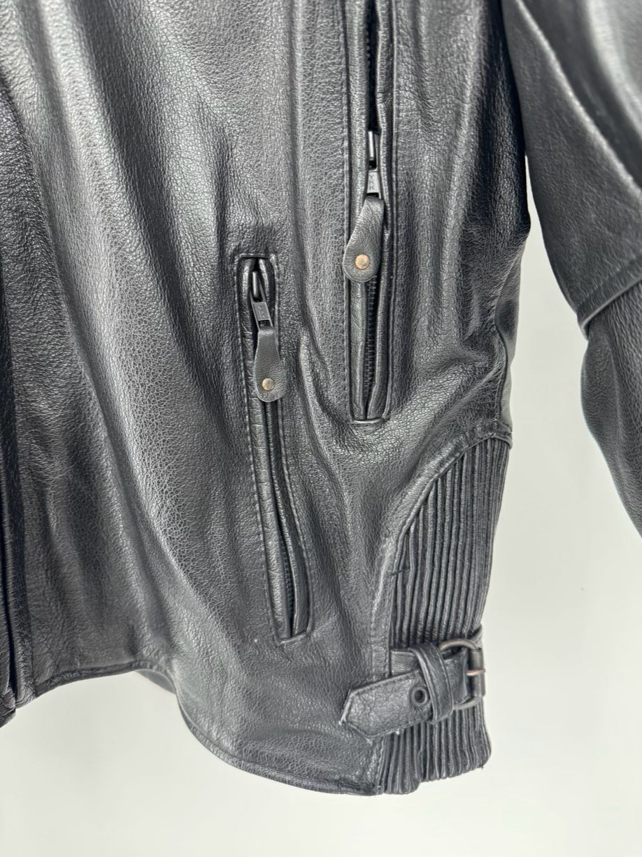 X ELEMENT Size XL Black Leather Motorcycle Jacket w/ Zipout Liner