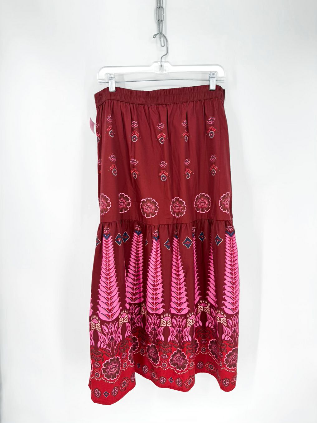MAUDE VIVANTE Ada Skirt Wmn's Size L Maroon Print Floral Maxi-Skirt NWT
