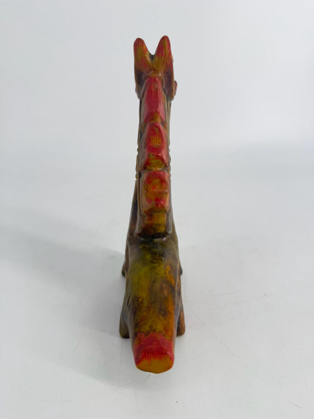 VINTAGE Green & Orange Pottery Sea Horse Sculpture