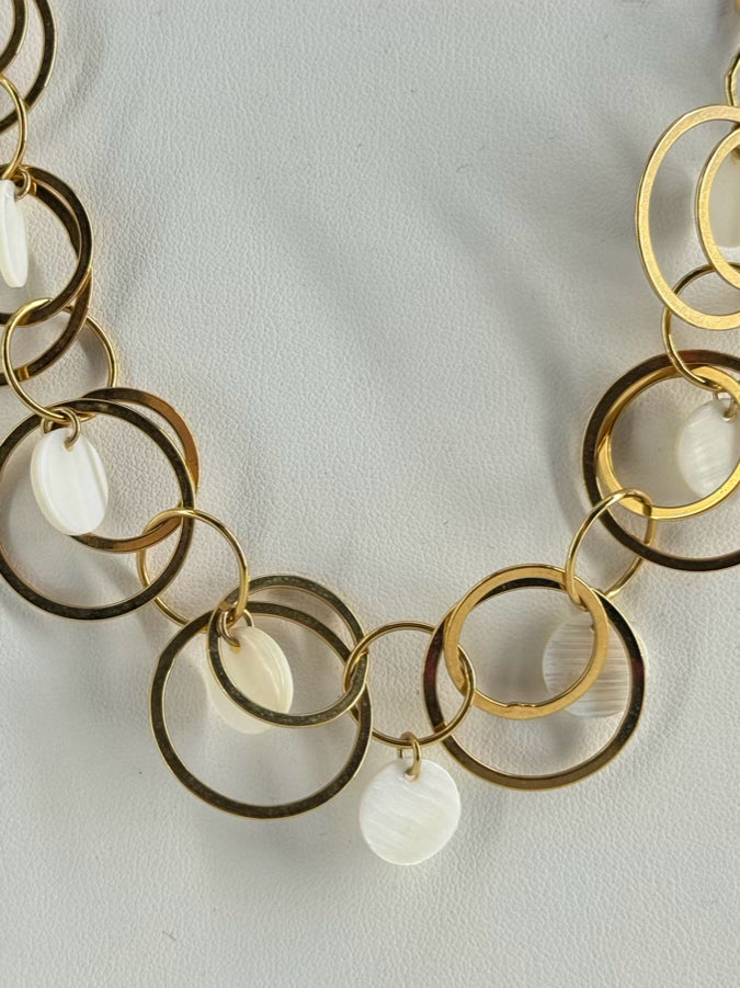 KENNETH JAY LANE Gold Tone Mother Of Pearl Disc Dangle Necklace & Earring Set