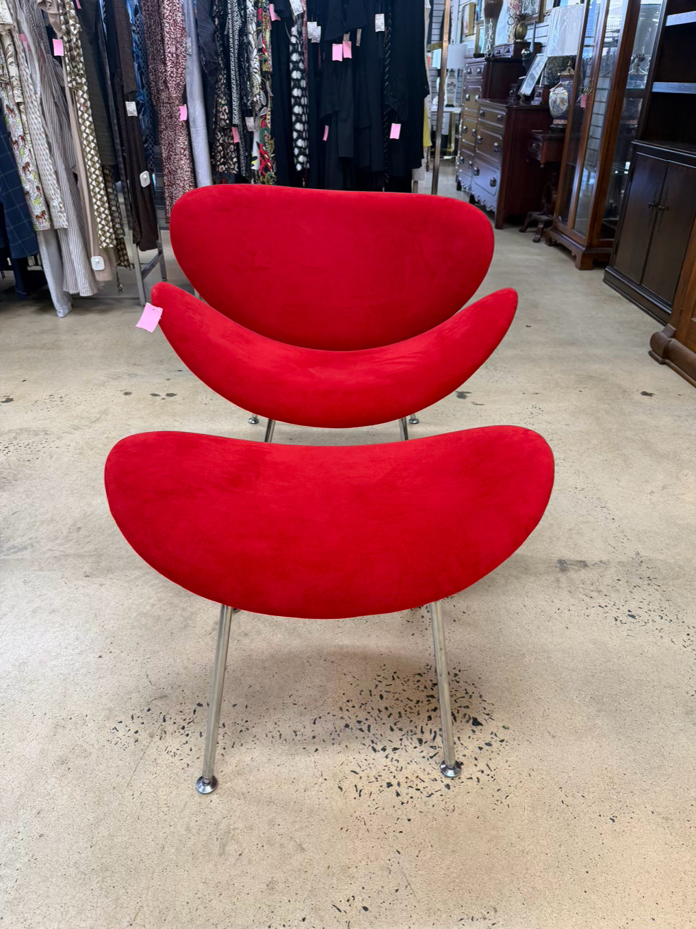 Red Fabric & Metal Orange Slice Chair & Ottoman