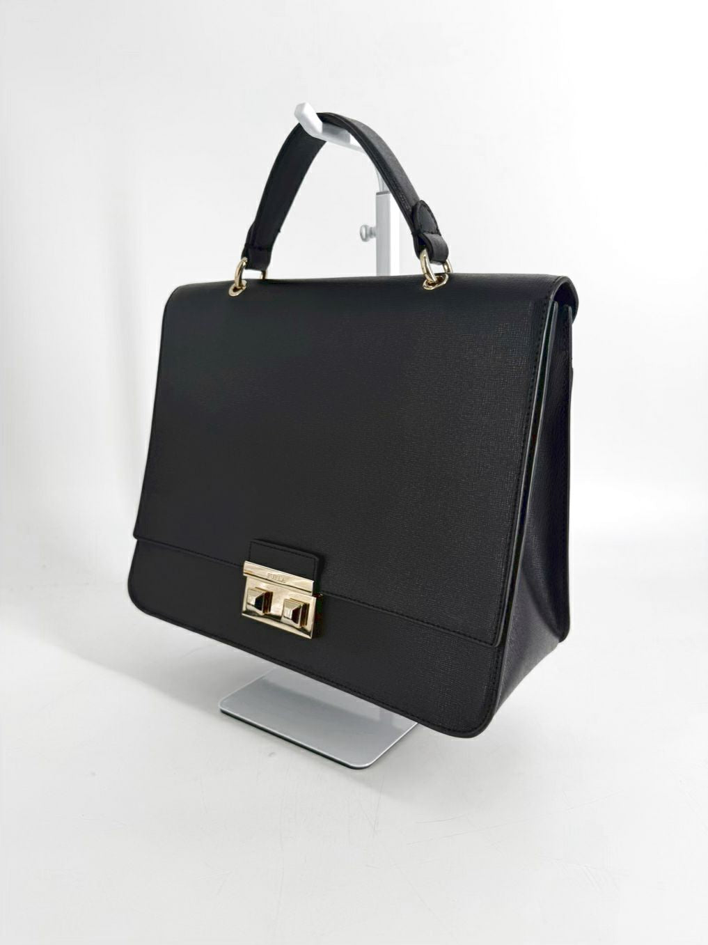 FURLA Bella Black Leather Top Handle Bag