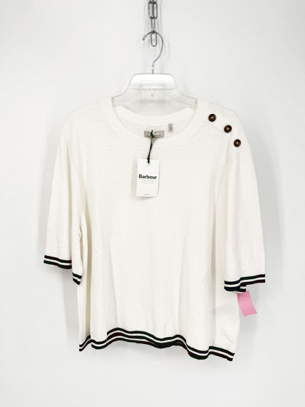 BARBOUR Size 14 Cream Short Sleeve Sweater NWT