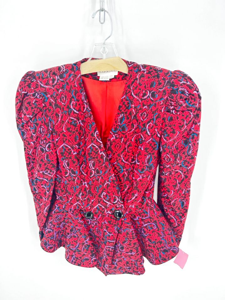 VINTAGE RAUL BLANCO Size 8 Red Silk Blazer