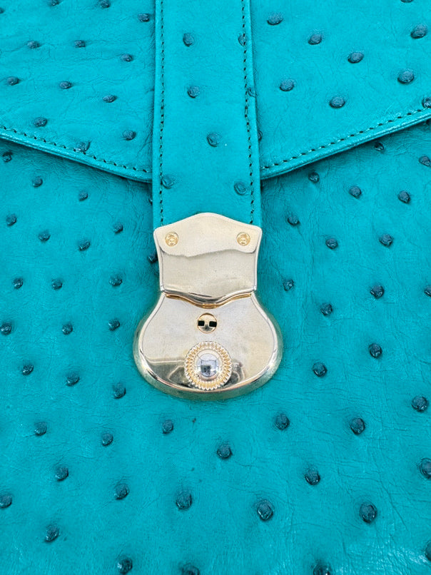 W H PETRONELA Teal Ostrich Crossbody Bag
