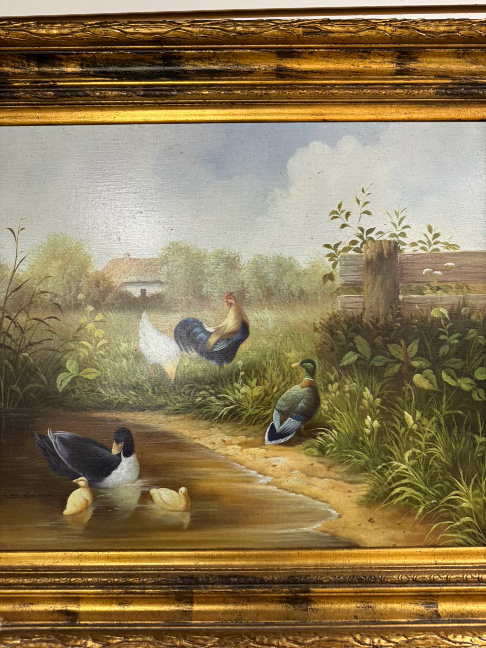 Farm Scene Painting in Ornate Gold Frame