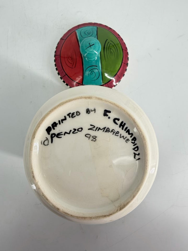 ZIMBABWE Multi Colored Ceramic Small Jar w/ Lid