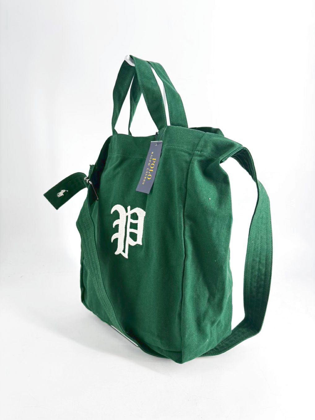 POLO RALPH LAUREN Hunter Green Canvas Letter Tote Bag NWT
