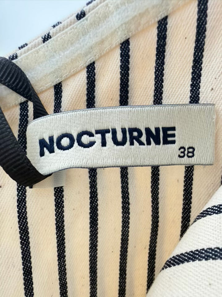 NOCTURNE Size M Beige & Navy Stripe Strapless Dress